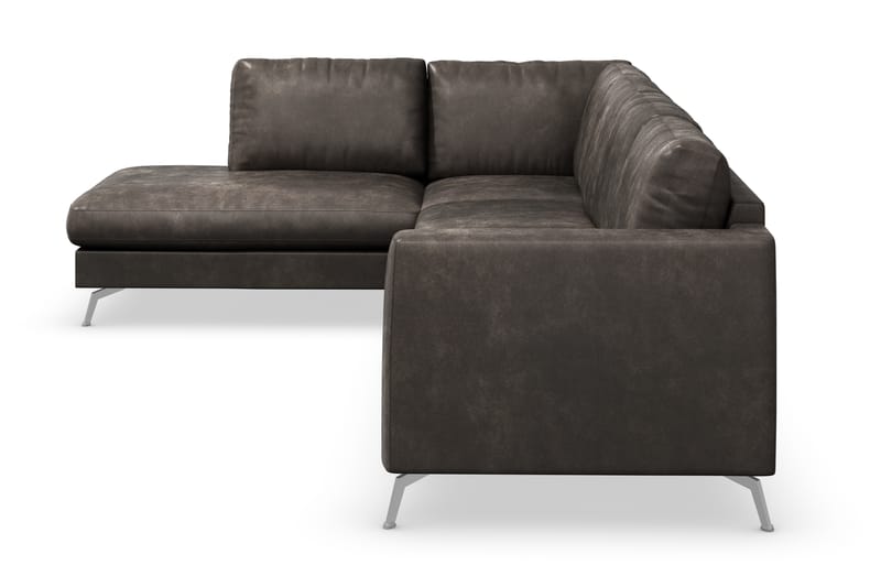 Ocean Lyx 4-sits Vänstervänd L-formad Schäslongsoffa i Konstläder - Mörkgrå - Möbler - Soffa - Divansoffor & schäslongsoffa