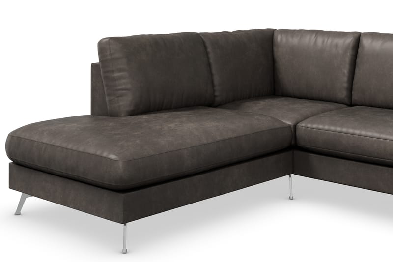 Ocean Lyx 4-sits Vänstervänd L-formad Schäslongsoffa i Konstläder - Mörkgrå - Möbler - Soffa - Divansoffor & schäslongsoffa