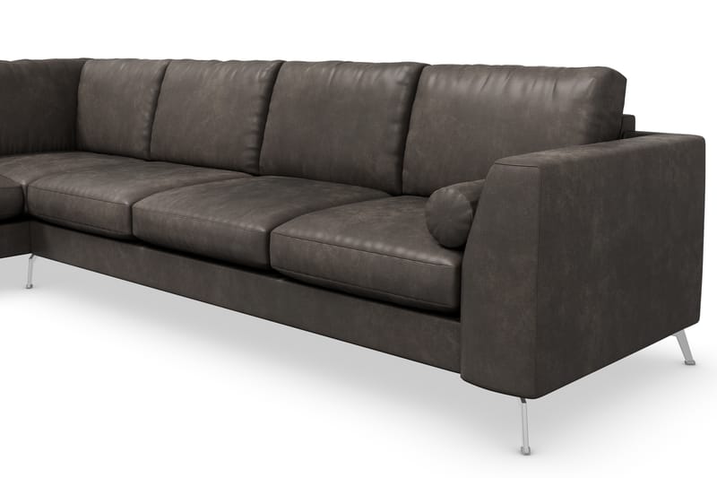 Ocean Lyx 4-sits Vänstervänd L-formad Schäslongsoffa i Konstläder - Mörkgrå - Möbler - Soffa - Divansoffor & schäslongsoffa