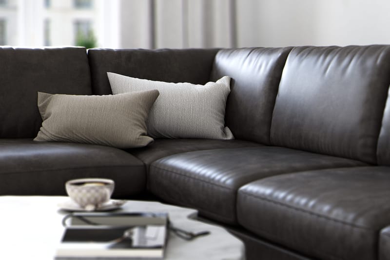 Ocean Lyx 4-sits Vänstervänd L-formad Schäslongsoffa i Konstläder - Mörkgrå - Möbler - Soffa - Divansoffor & schäslongsoffa - 4 sits soffa med divan