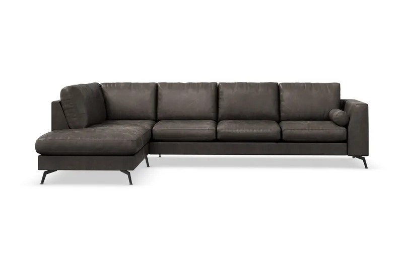Ocean Lyx 4-sits Vänstervänd L-formad Schäslongsoffa i Konstläder - Mörkgrå - Möbler - Soffa - Divansoffor & schäslongsoffa - 4 sits soffa med divan