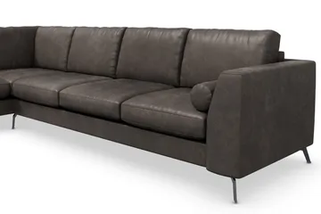 Ocean Lyx 4-sits Vänstervänd L-formad Schäslongsoffa i Konstläder - Mörkgrå - Möbler - Soffa - Divansoffor & schäslongsoffa