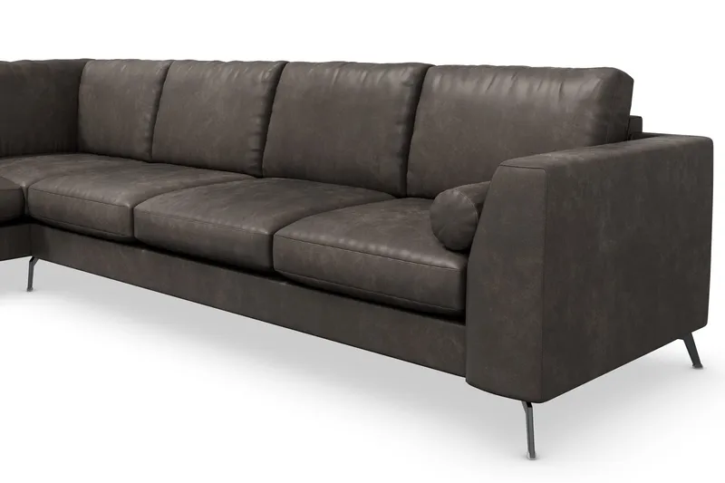 Ocean Lyx 4-sits Vänstervänd L-formad Schäslongsoffa i Konstläder - Mörkgrå - Möbler - Soffa - Divansoffor & schäslongsoffa - 4 sits soffa med divan