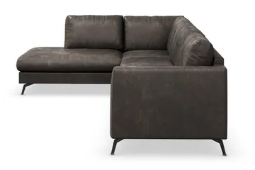Ocean Lyx 4-sits Vänstervänd L-formad Schäslongsoffa i Konstläder - Mörkgrå - Möbler - Soffa - Divansoffor & schäslongsoffa