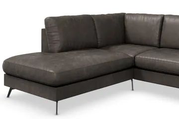 Ocean Lyx 4-sits Vänstervänd L-formad Schäslongsoffa i Konstläder - Mörkgrå - Möbler - Soffa - Divansoffor & schäslongsoffa