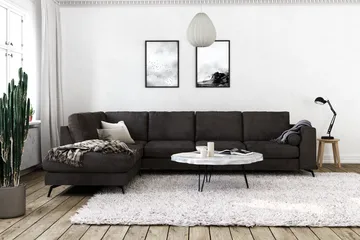 Ocean Lyx 4-sits Vänstervänd L-formad Schäslongsoffa i Sammet - Mörkgrå - Möbler - Soffa - Divansoffor & schäslongsoffa