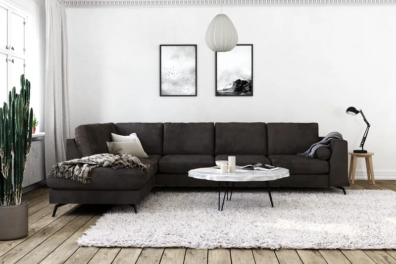 Ocean Lyx 4-sits Vänstervänd L-formad Schäslongsoffa i Sammet - Mörkgrå - Möbler - Soffa - Divansoffor & schäslongsoffa - 4 sits soffa med divan