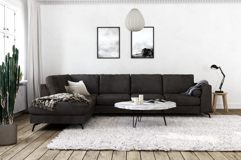 Ocean Lyx 4-sits Vänstervänd L-formad Schäslongsoffa i Sammet - Mörkgrå - Möbler - Soffa - Divansoffor & schäslongsoffa