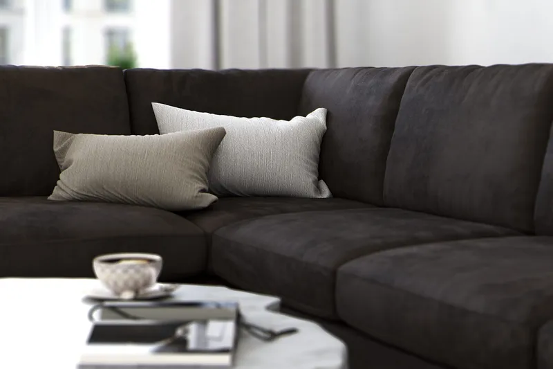 Ocean Lyx 4-sits Vänstervänd L-formad Schäslongsoffa i Sammet - Mörkgrå - Möbler - Soffa - Divansoffor & schäslongsoffa - 4 sits soffa med divan