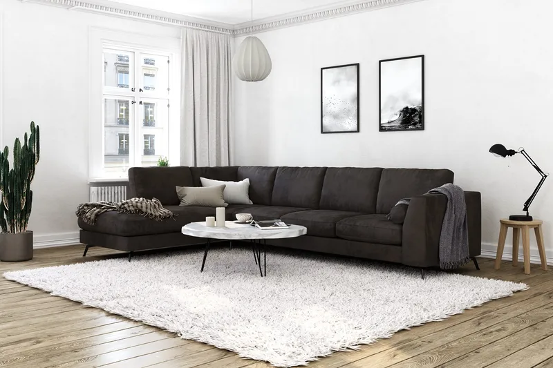 Ocean Lyx 4-sits Vänstervänd L-formad Schäslongsoffa i Sammet - Mörkgrå - Möbler - Soffa - Divansoffor & schäslongsoffa - 4 sits soffa med divan
