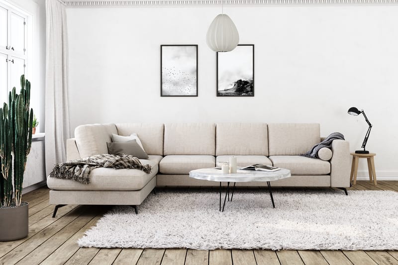 Ocean Lyx 4-sits Vänstervänd L-formad Schäslongsoffa i Tyg - Beige - Möbler - Soffa - Divansoffor & schäslongsoffa