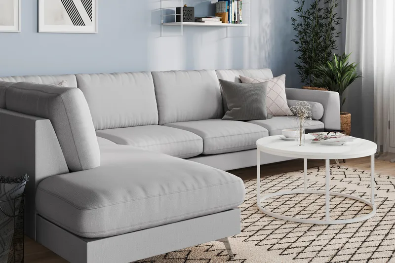 Ocean Lyx 4-sits Vänstervänd L-formad Schäslongsoffa i Tyg - Grå - Möbler - Soffa - Divansoffor & schäslongsoffa - 4 sits soffa med divan