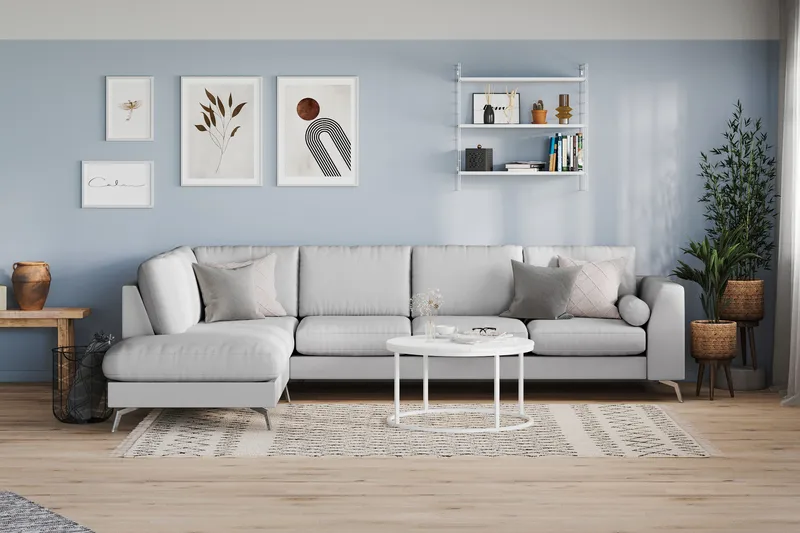 Ocean Lyx 4-sits Vänstervänd L-formad Schäslongsoffa i Tyg - Grå - Möbler - Soffa - Divansoffor & schäslongsoffa - 4 sits soffa med divan