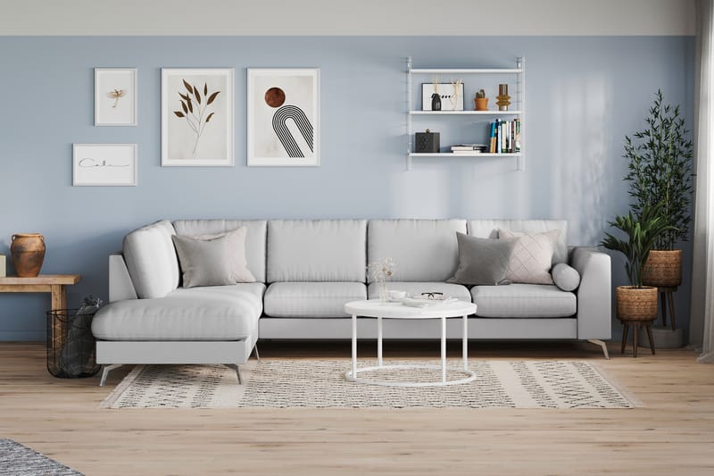 Ocean Lyx 4-sits Vänstervänd L-formad Schäslongsoffa i Tyg - Grå - Möbler - Soffa - Divansoffor & schäslongsoffa