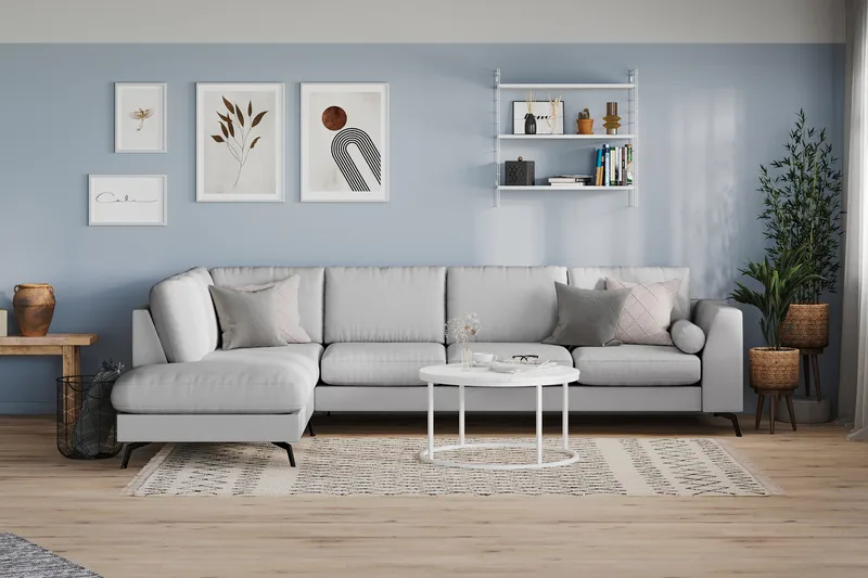 Ocean Lyx 4-sits Vänstervänd L-formad Schäslongsoffa i Tyg - Grå - Möbler - Soffa - Divansoffor & schäslongsoffa - 4 sits soffa med divan