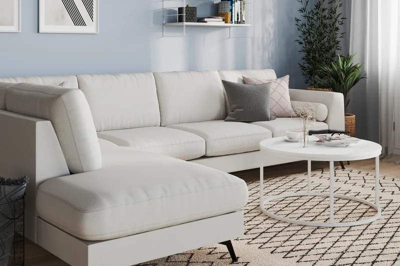 Ocean Lyx 4-sits Vänstervänd L-formad Schäslongsoffa i Tyg - Ljusgrå - Möbler - Soffa - Divansoffor & schäslongsoffa - 4 sits soffa med divan