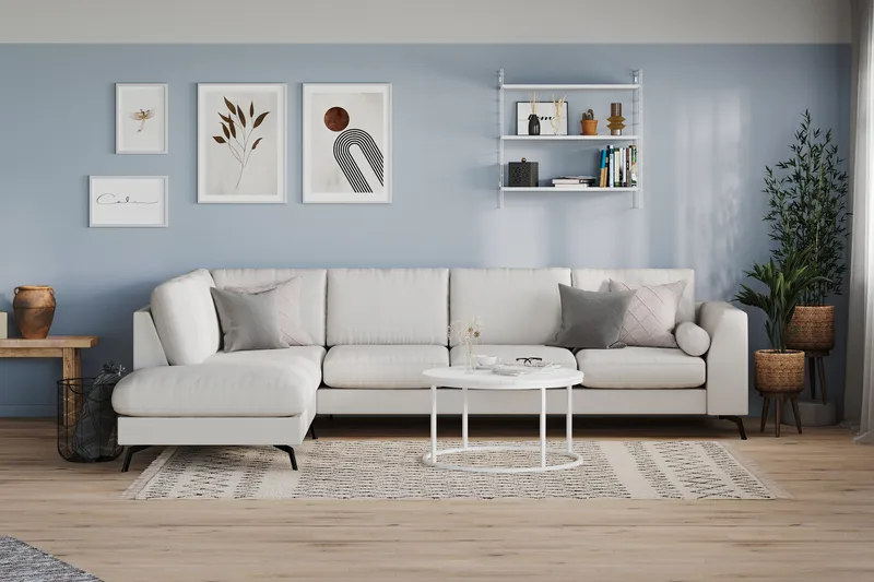 Ocean Lyx 4-sits Vänstervänd L-formad Schäslongsoffa i Tyg - Ljusgrå - Möbler - Soffa - Divansoffor & schäslongsoffa - 4 sits soffa med divan