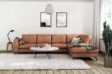 Ocean Lyx 5-sits Högervänd L-formad Schäslongsoffa i Konstläder - Brun - Möbler - Soffa - Divansoffor & schäslongsoffa