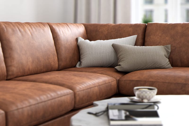 Ocean Lyx 5-sits Högervänd L-formad Schäslongsoffa i Konstläder - Brun - Möbler - Soffa - Divansoffor & schäslongsoffa - 4 sits soffa med divan