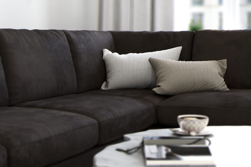 Ocean Lyx 5-sits Högervänd L-formad Schäslongsoffa i Sammet - Mörkgrå - Möbler - Soffa - Divansoffor & schäslongsoffa