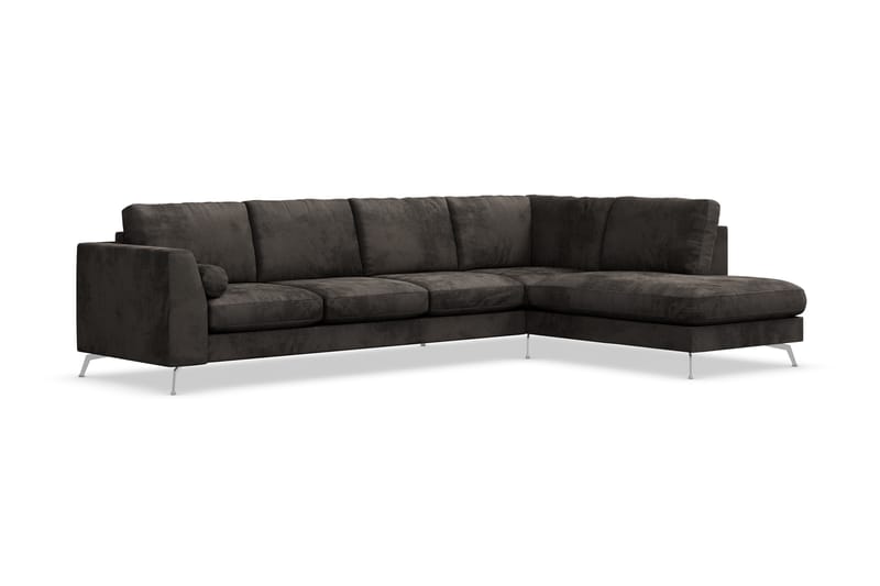 Ocean Lyx 5-sits Högervänd L-formad Schäslongsoffa i Sammet - Mörkgrå - Möbler - Soffa - Divansoffor & schäslongsoffa