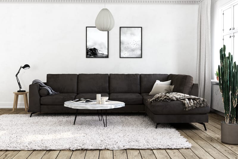 Ocean Lyx 5-sits Högervänd L-formad Schäslongsoffa i Sammet - Mörkgrå - Möbler - Soffa - Divansoffor & schäslongsoffa