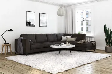 Ocean Lyx 5-sits Högervänd L-formad Schäslongsoffa i Sammet - Mörkgrå - Möbler - Soffa - Divansoffor & schäslongsoffa