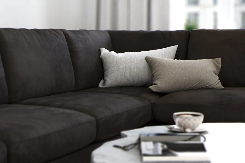 Ocean Lyx 5-sits Högervänd L-formad Schäslongsoffa i Sammet - Mörkgrå - Möbler - Soffa - Divansoffor & schäslongsoffa - 4 sits soffa med divan