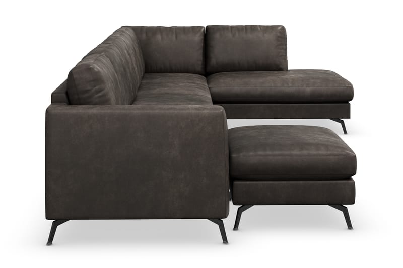 Ocean Lyx 6-sits Högervänd U-formad Soffa med Divan och Schäslong + Fotpall i Konstläder - Mörkgrå - Möbler - Soffa - Divansoffor & schäslongsoffa