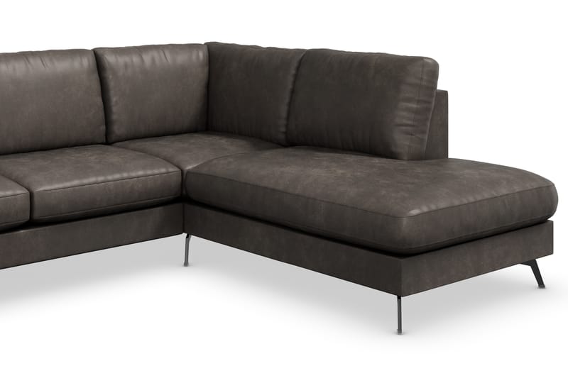 Ocean Lyx 6-sits Högervänd U-formad Soffa med Divan och Schäslong + Fotpall i Konstläder - Mörkgrå - Möbler - Soffa - Divansoffor & schäslongsoffa