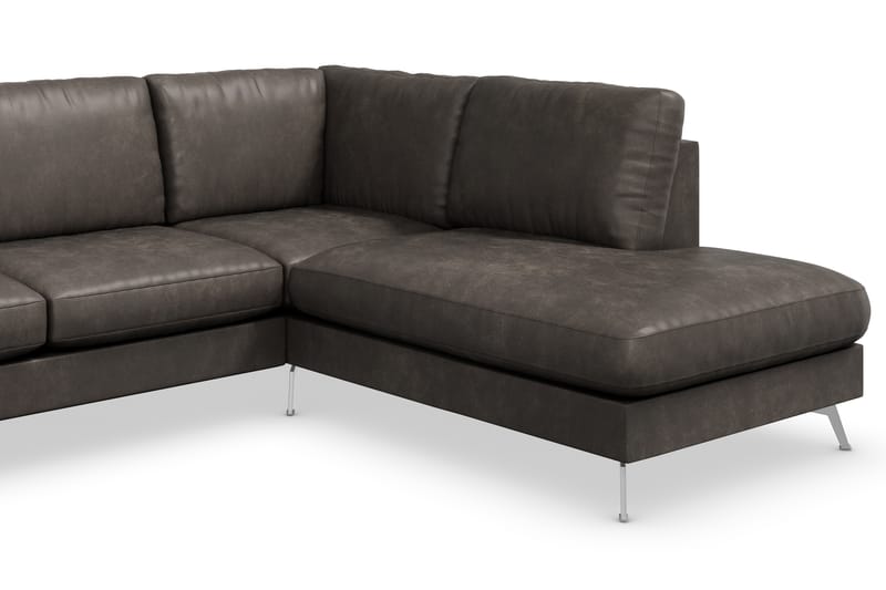 Ocean Lyx 6-sits Högervänd U-formad Soffa med Divan och Schäslong + Fotpall i Konstläder - Mörkgrå - Möbler - Soffa - Divansoffor & schäslongsoffa