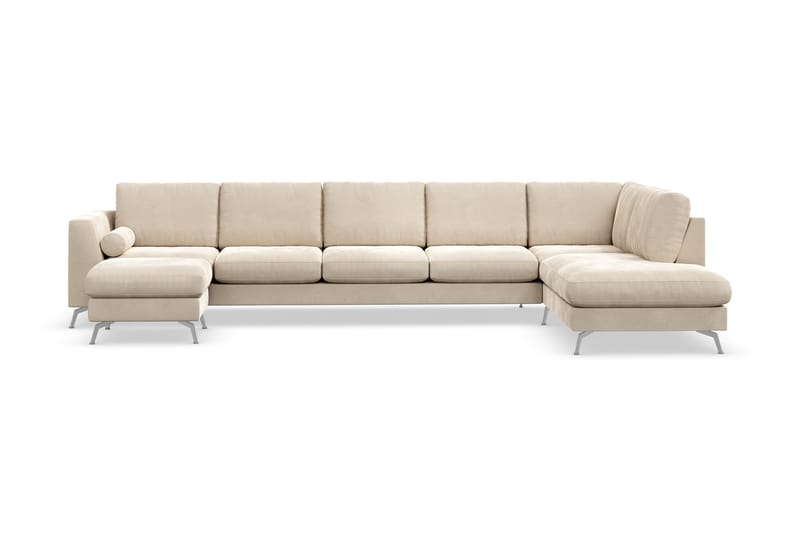 Ocean Lyx 6-sits Högervänd U-formad Soffa med Divan och Schäslong + Fotpall i Sammet - Beige - Möbler - Soffa - Divansoffor & schäslongsoffa