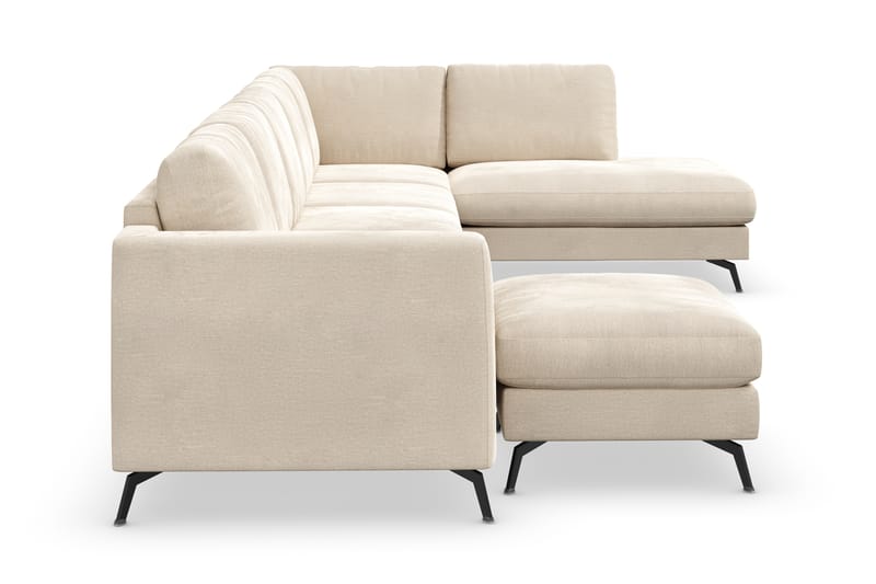 Ocean Lyx 6-sits Högervänd U-formad Soffa med Divan och Schäslong + Fotpall i Sammet - Beige - Möbler - Soffa - Divansoffor & schäslongsoffa
