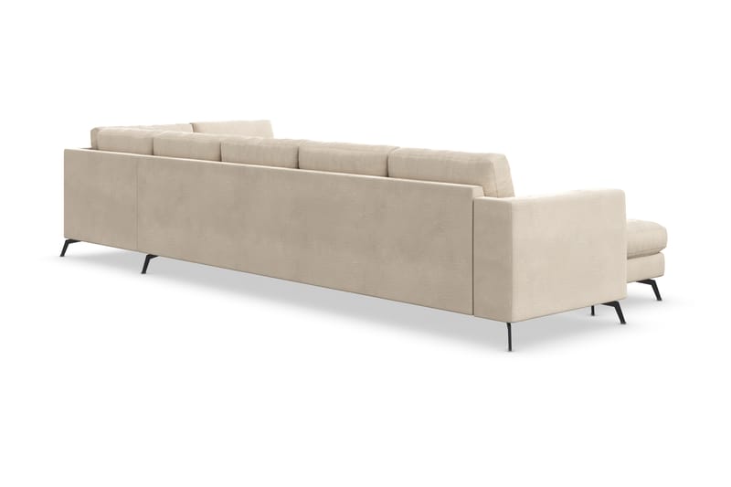 Ocean Lyx 6-sits Högervänd U-formad Soffa med Divan och Schäslong + Fotpall i Sammet - Beige - Möbler - Soffa - Divansoffor & schäslongsoffa