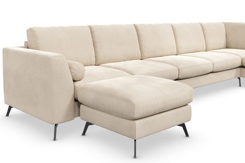 Ocean Lyx 6-sits Högervänd U-formad Soffa med Divan och Schäslong + Fotpall i Sammet - Beige - Möbler - Soffa - Divansoffor & schäslongsoffa