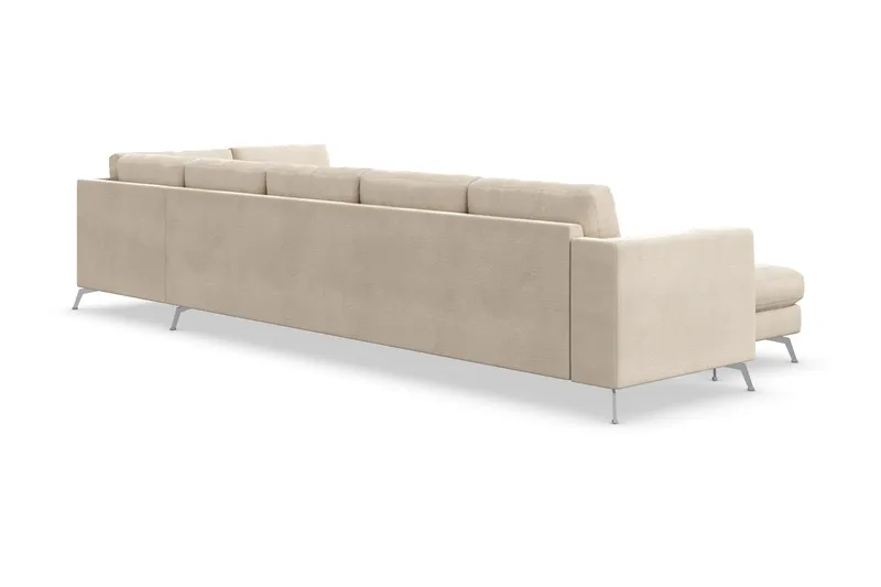 Ocean Lyx 6-sits Högervänd U-formad Soffa med Divan och Schäslong + Fotpall i Sammet - Beige - Möbler - Soffa - U-soffa