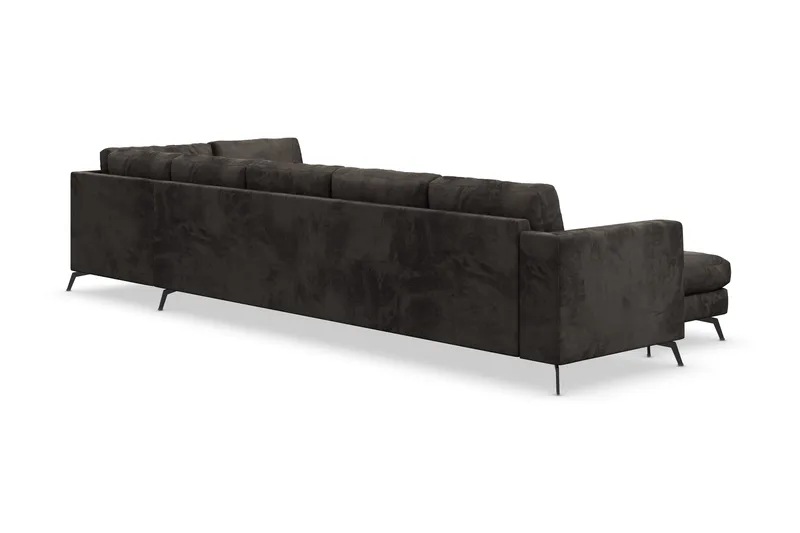 Ocean Lyx 6-sits Högervänd U-formad Soffa med Divan och Schäslong + Fotpall i Sammet - Mörkgrå - Möbler - Soffa - U-soffa