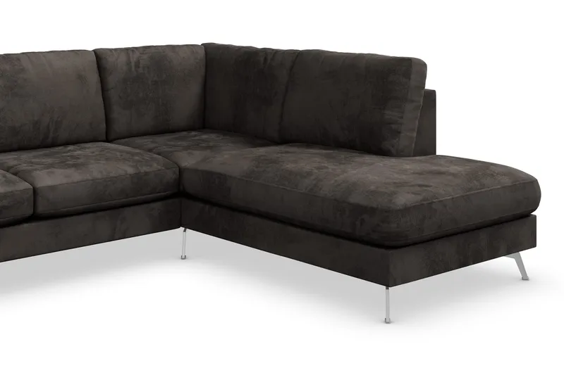 Ocean Lyx 6-sits Högervänd U-formad Soffa med Divan och Schäslong + Fotpall i Sammet - Mörkgrå - Möbler - Soffa - U-soffa