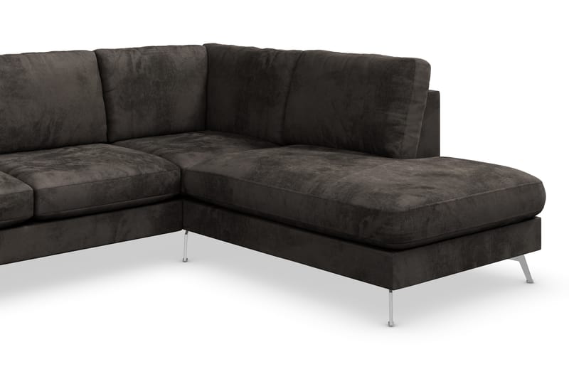 Ocean Lyx 6-sits Högervänd U-formad Soffa med Divan och Schäslong + Fotpall i Sammet - Mörkgrå - Möbler - Soffa - Divansoffor & schäslongsoffa