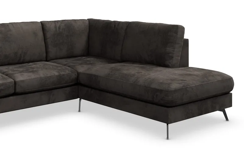 Ocean Lyx 6-sits Högervänd U-formad Soffa med Divan och Schäslong + Fotpall i Sammet - Mörkgrå - Möbler - Soffa - U-soffa