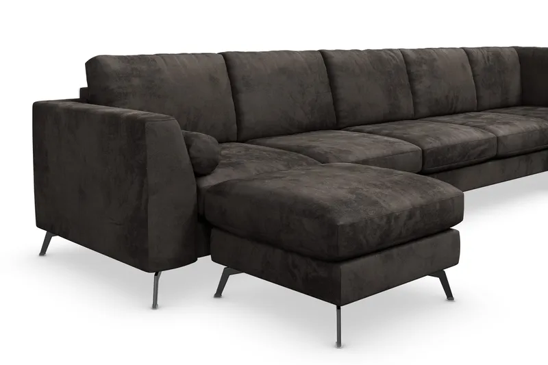 Ocean Lyx 6-sits Högervänd U-formad Soffa med Divan och Schäslong + Fotpall i Sammet - Mörkgrå - Möbler - Soffa - U-soffa