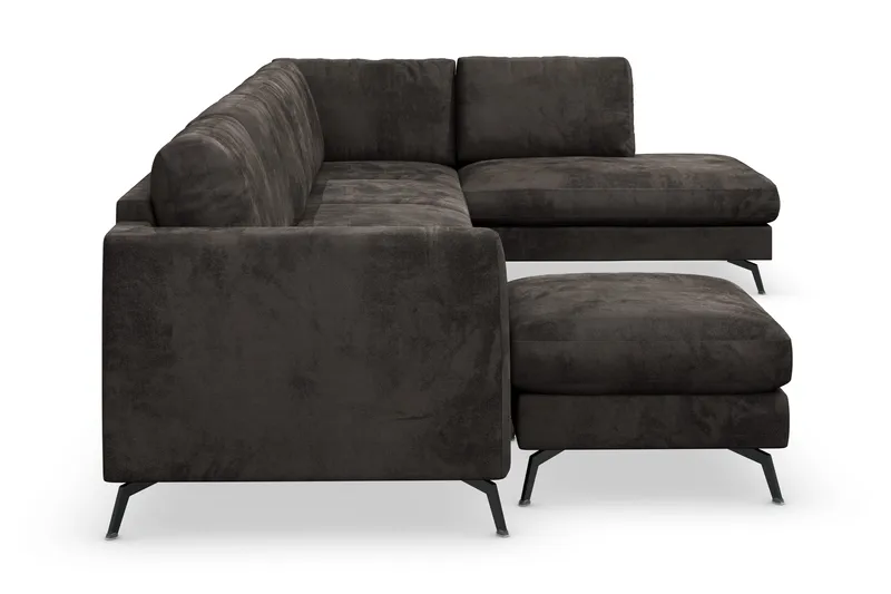 Ocean Lyx 6-sits Högervänd U-formad Soffa med Divan och Schäslong + Fotpall i Sammet - Mörkgrå - Möbler - Soffa - U-soffa