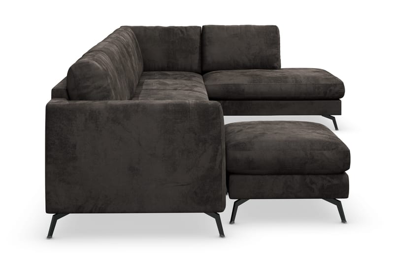 Ocean Lyx 6-sits Högervänd U-formad Soffa med Divan och Schäslong + Fotpall i Sammet - Mörkgrå - Möbler - Soffa - U-soffa