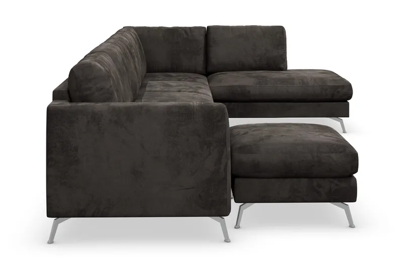 Ocean Lyx 6-sits Högervänd U-formad Soffa med Divan och Schäslong + Fotpall i Sammet - Mörkgrå - Möbler - Soffa - U-soffa