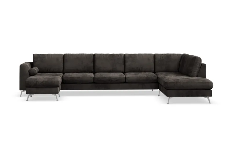 Ocean Lyx 6-sits Högervänd U-formad Soffa med Divan och Schäslong + Fotpall i Sammet - Mörkgrå - Möbler - Soffa - U-soffa