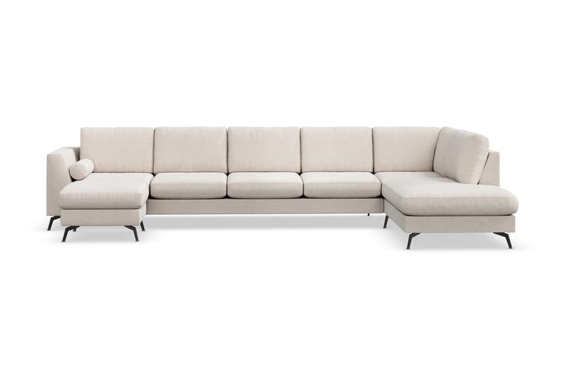 Ocean Lyx 6-sits Högervänd U-formad Soffa med Divan och Schäslong + Fotpall i Tyg - Beige - Möbler - Soffa - Divansoffor & schäslongsoffa