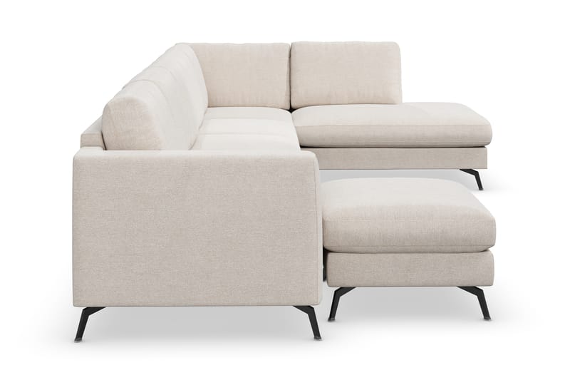 Ocean Lyx 6-sits Högervänd U-formad Soffa med Divan och Schäslong + Fotpall i Tyg - Beige - Möbler - Soffa - Divansoffor & schäslongsoffa