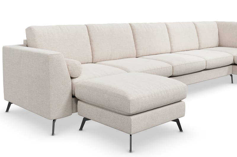 Ocean Lyx 6-sits Högervänd U-formad Soffa med Divan och Schäslong + Fotpall i Tyg - Beige - Möbler - Soffa - Divansoffor & schäslongsoffa