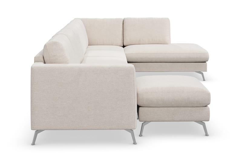 Ocean Lyx 6-sits Högervänd U-formad Soffa med Divan och Schäslong + Fotpall i Tyg - Beige - Möbler - Soffa - Divansoffor & schäslongsoffa