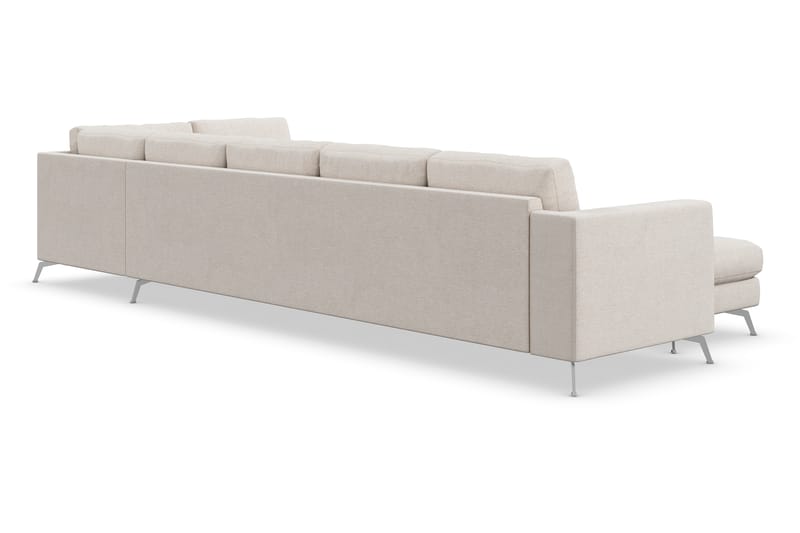 Ocean Lyx 6-sits Högervänd U-formad Soffa med Divan och Schäslong + Fotpall i Tyg - Beige - Möbler - Soffa - Divansoffor & schäslongsoffa